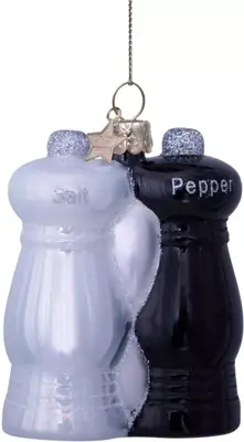 Vondels glazen kerstbal peper en zout 9cm zwart, wit - afbeelding 1