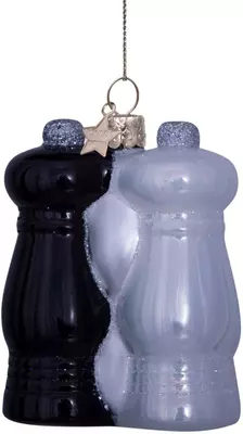 Vondels glazen kerstbal peper en zout 9cm zwart, wit  - afbeelding 3