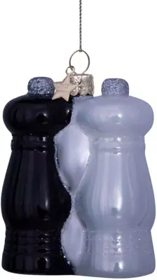 Vondels glazen kerstbal peper en zout 9cm zwart, wit - afbeelding 3
