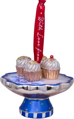 Vondels glazen kerstbal Pip Studio schaal 8cm blauw, wit - afbeelding 1