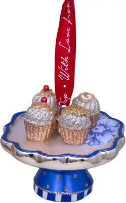 Vondels glazen kerstbal Pip Studio schaal 8cm blauw, wit - afbeelding 2