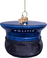Vondels glazen kerstbal politiepet 8cm blauw - afbeelding 1