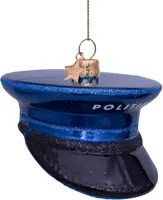 Vondels glazen kerstbal politiepet 8cm blauw - afbeelding 2