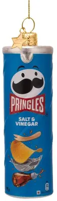 Vondels glazen kerstbal pringles chips bus 12cm blauw - afbeelding 1