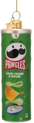 Vondels glazen kerstbal pringles chips bus 12cm groen - afbeelding 1