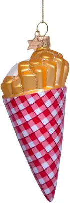 Vondels glazen kerstbal puntzak friet met mayonaise 11cm multi - afbeelding 2