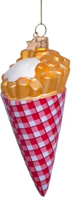 Vondels glazen kerstbal puntzak friet met mayonaise 11cm multi - afbeelding 1
