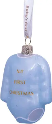 Vondels glazen kerstbal romper 'my first christmas' 8cm blauw - afbeelding 2