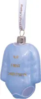 Vondels glazen kerstbal romper 'my first christmas' 8cm blauw - afbeelding 2