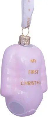 Vondels glazen kerstbal romper 'my first christmas' 8cm roze - afbeelding 2