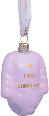 Vondels glazen kerstbal romper 'my first christmas' 8cm roze - afbeelding 1