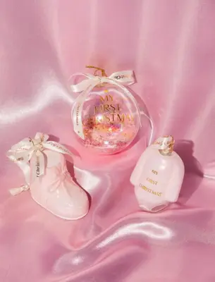 Vondels glazen kerstbal romper 'my first christmas' 8cm roze - afbeelding 6