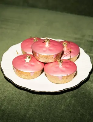 Vondels glazen kerstbal roze koek 6cm roze - afbeelding 5