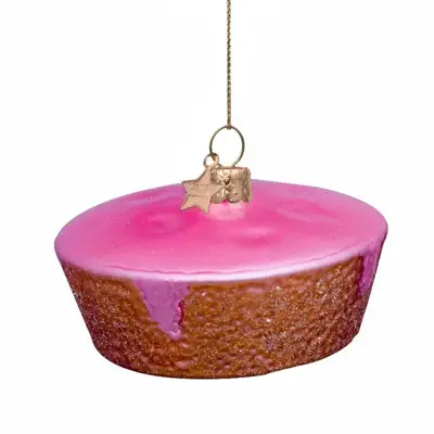 Vondels glazen kerstbal roze koek 6cm roze - afbeelding 2