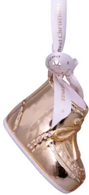 Vondels glazen kerstbal schoen 'baby's first christmas' 8cm goud - afbeelding 3