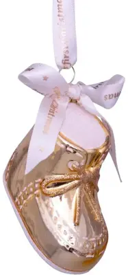 Vondels glazen kerstbal schoen 'baby's first christmas' 8cm goud - afbeelding 2