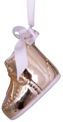 Vondels glazen kerstbal schoen 'baby's first christmas' 8cm goud - afbeelding 5