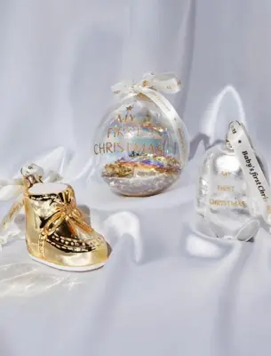 Vondels glazen kerstbal schoen 'baby's first christmas' 8cm goud - afbeelding 6