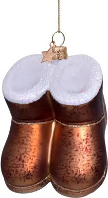 Vondels glazen kerstbal schoenen suede 7cm bruin - afbeelding 3