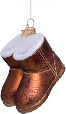 Vondels glazen kerstbal schoenen suede 7cm bruin - afbeelding 4