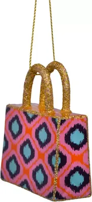 Vondels glazen kerstbal shopper 7cm oranje, blauw - afbeelding 2