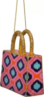 Vondels glazen kerstbal shopper 7cm oranje, blauw - afbeelding 2