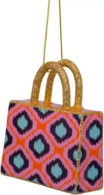 Vondels glazen kerstbal shopper 7cm oranje, blauw - afbeelding 1