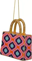 Vondels glazen kerstbal shopper 7cm oranje, blauw - afbeelding 1