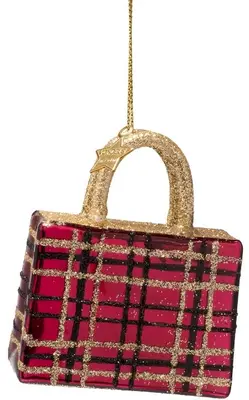 Vondels glazen kerstbal shopper 7cm rood - afbeelding 1