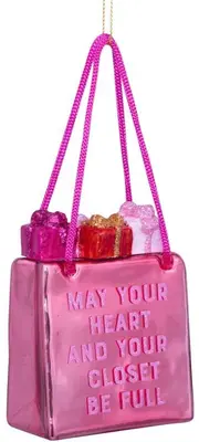 Vondels glazen kerstbal shopper met cadeautjes 8.5cm roze - afbeelding 4