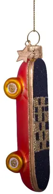 Vondels glazen kerstbal skateboard 9.5cm zwart, goud  - afbeelding 2