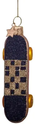 Vondels glazen kerstbal skateboard 9.5cm zwart, goud - afbeelding 1