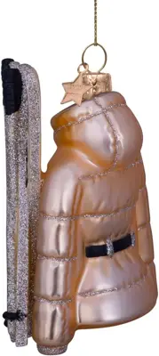 Vondels glazen kerstbal ski jas met ski's 10.5cm goud - afbeelding 2