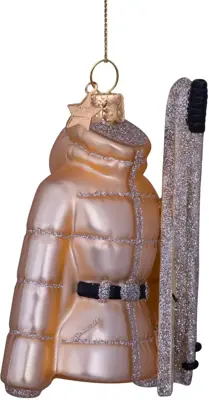 Vondels glazen kerstbal ski jas met ski's 10.5cm goud - afbeelding 4