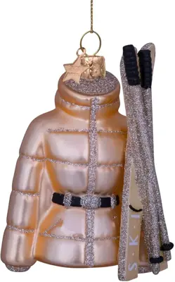 Vondels glazen kerstbal ski jas met ski's 10.5cm goud - afbeelding 1