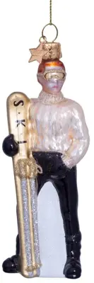 Vondels glazen kerstbal skiër 12.5cm champagne - afbeelding 1