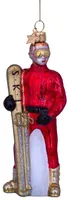 Vondels glazen kerstbal skiër 12.5cm rood  - afbeelding 1