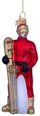 Vondels glazen kerstbal skiër 12.5cm rood - afbeelding 1