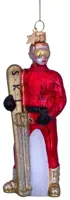 Vondels glazen kerstbal skiër 12.5cm rood - afbeelding 1