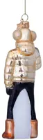 Vondels glazen kerstbal skiester 13cm goud - afbeelding 4