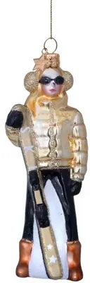 Vondels glazen kerstbal skiester 13cm goud - afbeelding 1