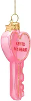 Vondels glazen kerstbal sleutel 'key to my heart' 8.5cm roze - afbeelding 2