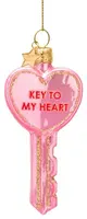 Vondels glazen kerstbal sleutel 'key to my heart' 8.5cm roze - afbeelding 1
