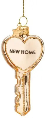 Vondels glazen kerstbal sleutel 'new home' 8.5cm goud - afbeelding 2
