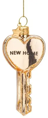 Vondels glazen kerstbal sleutel 'new home' 8.5cm goud - afbeelding 1