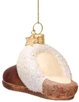 Vondels glazen kerstbal slippers suede 6cm bruin, wit - afbeelding 2