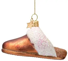 Vondels glazen kerstbal slippers suede 6cm bruin, wit - afbeelding 1