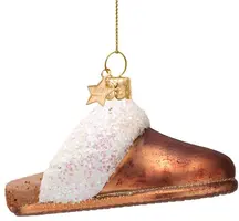 Vondels glazen kerstbal slippers suede 6cm bruin, wit - afbeelding 4