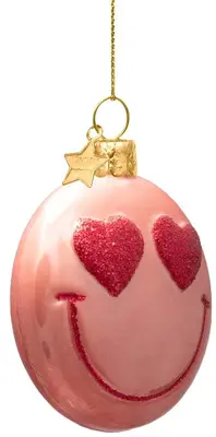 Vondels glazen kerstbal smiley 7.5cm oranje - afbeelding 2
