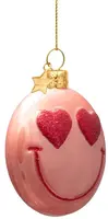 Vondels glazen kerstbal smiley 7.5cm oranje - afbeelding 2